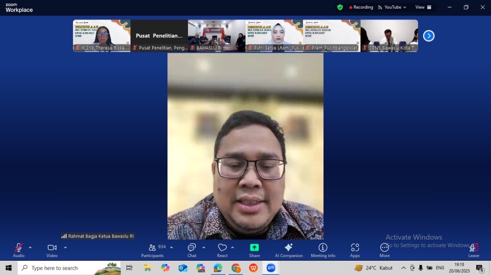 Ketua Bawaslu Republik Indonesia Rahmat Bagja dalam pembukaan Latsar CPNS Bawaslu